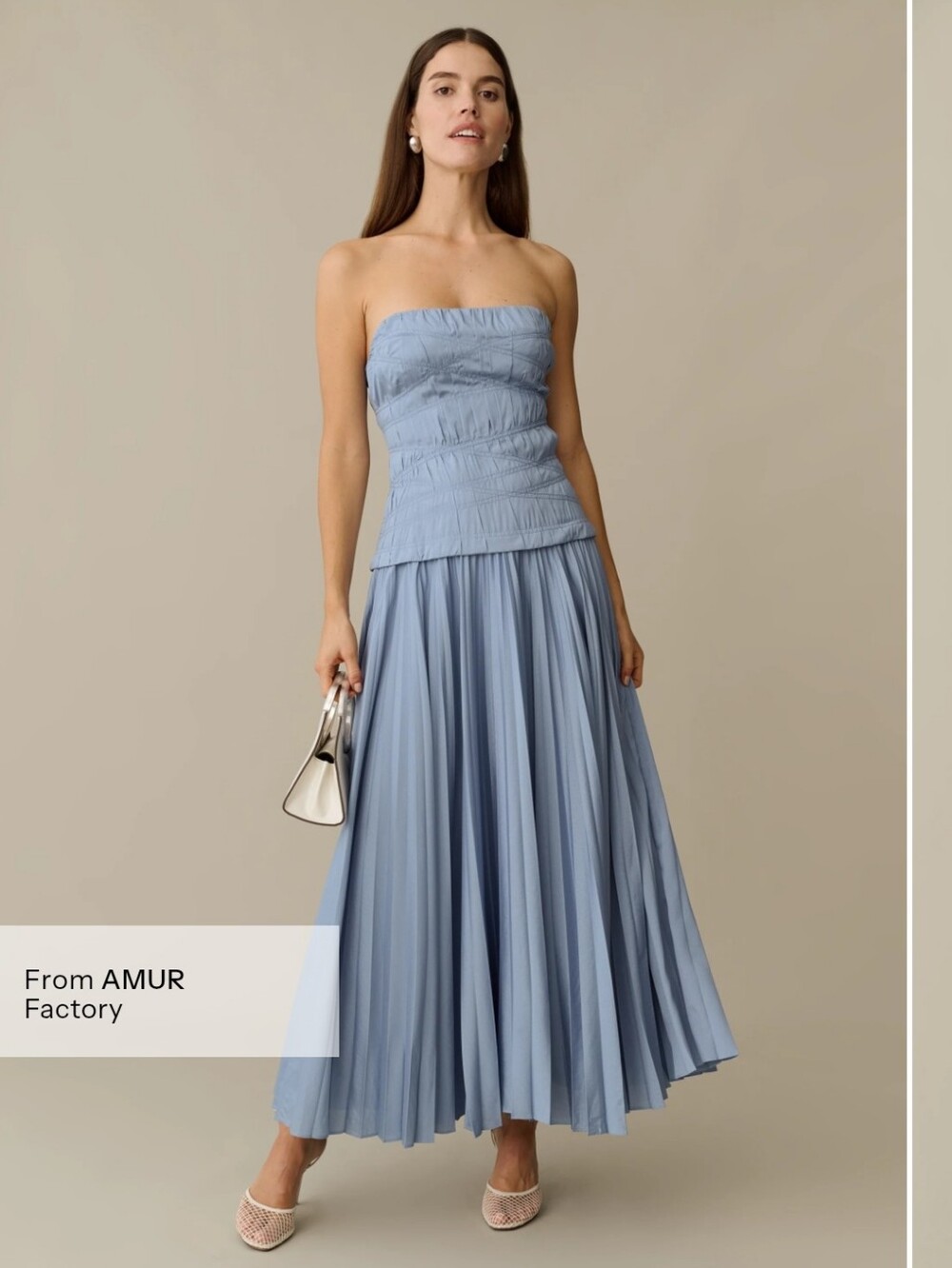 NWT Few Moda o.p.t Ada Strapless Pleated Maxi Dress Slate Blue 6 AMUR